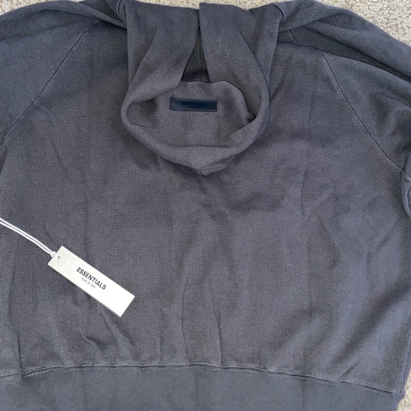 NWT ESSENTIALS FEAR OF GOD Off Black Waffle Knit Raglan Hoodie - Picture 5 of 7